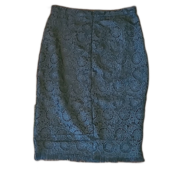 Forever 21 Lace Pencil Skirt Straight Fringe See-Through Midi Self Short Lining - Picture 2 of 16